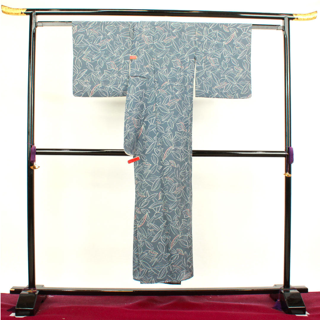 Summer pure silk komon kimono, length 146cm, sleeve length 66.5cm, Minato gray, abstract pattern, silk, A rank, gray, 1132000813122