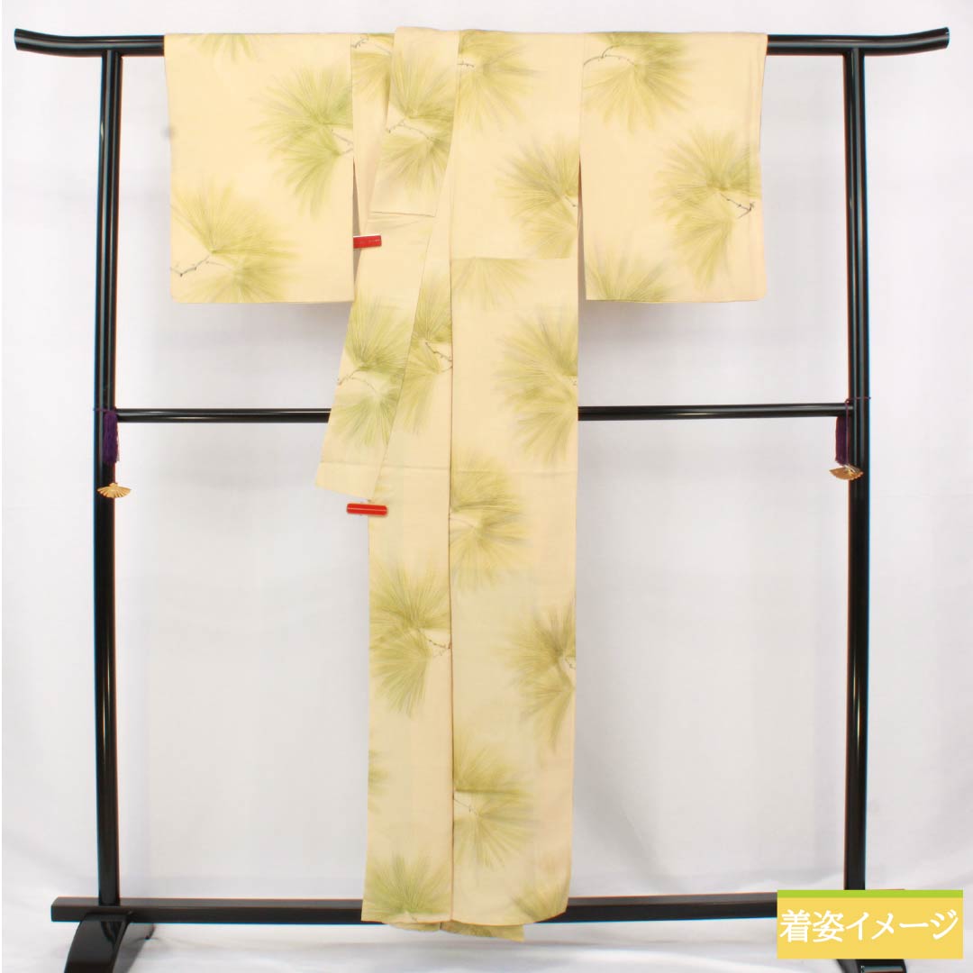 小紋 正絹 Sランク 身丈154.5cm 裄丈62cm 袷 東京白茶色（とうきょうしらちゃいろ） 京友禅 松葉 クリーム系 1115006592215