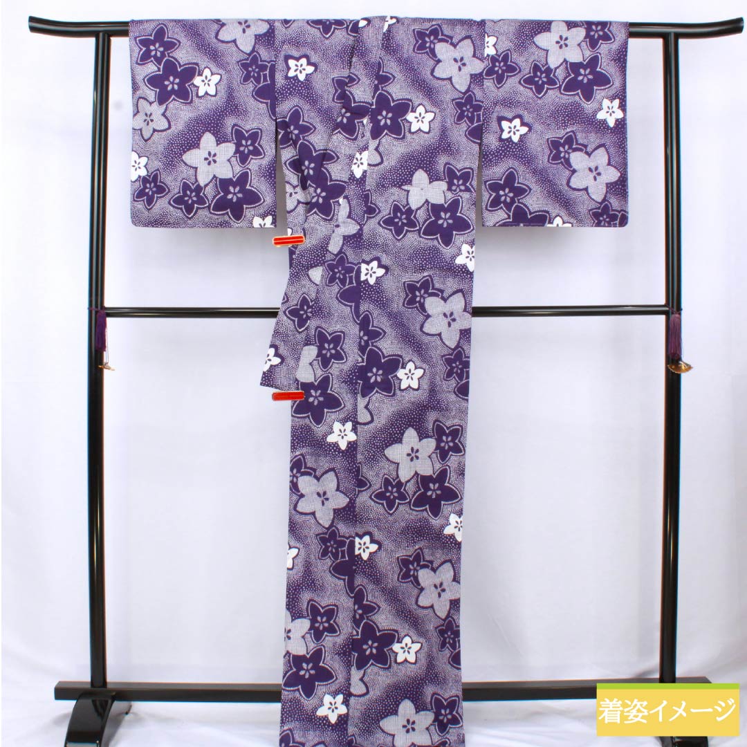 浴衣 木綿 身丈170cm 裄丈65.5cm Sランク 単衣 紫系 蒲萄紫色（ぶどうむらさきいろ） 桔梗 1118006372620