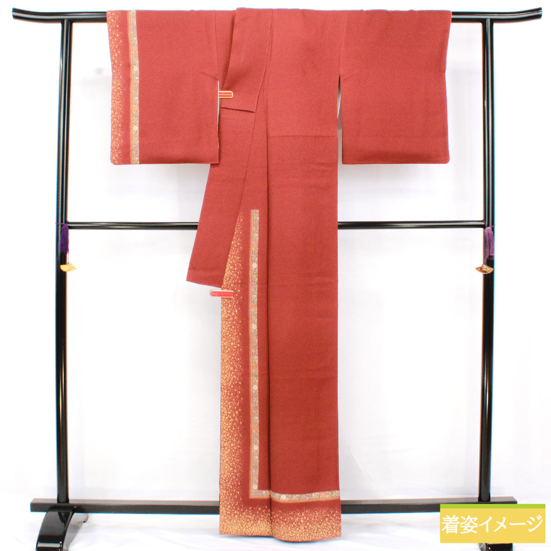 訪問着 正絹 袷 身丈162.5cm 裄丈64cm 赤銅色（しゃくどういろ） 京友禅 抽象模様 Aランク 茶系 1112005973414