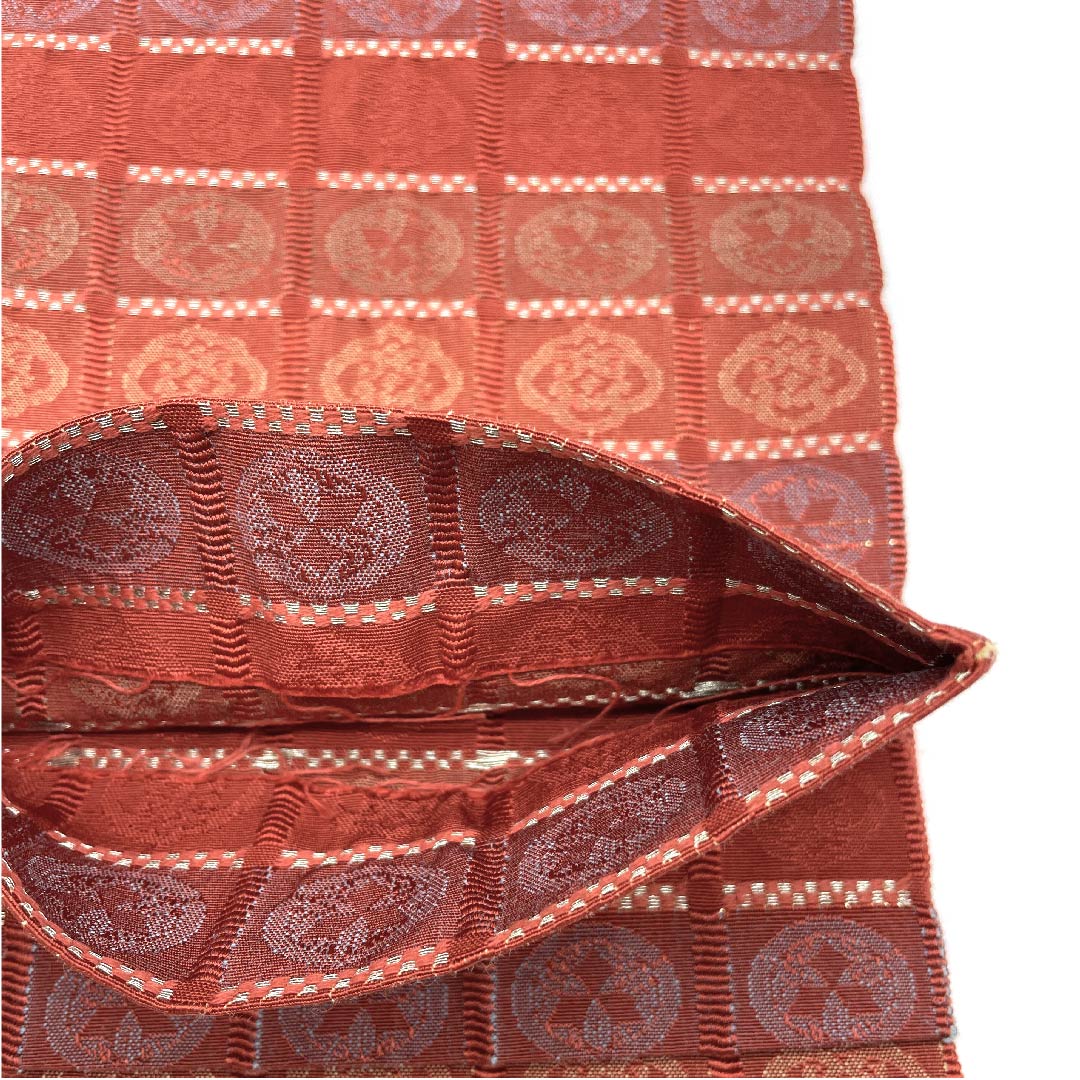 [Unsewn] Hanhaba obi, cotton, S rank, Hidoshoku-iro (vermilion copper color), Ichimatsu, Maru-mon, Obi length 330cm, Red系 1125000382316