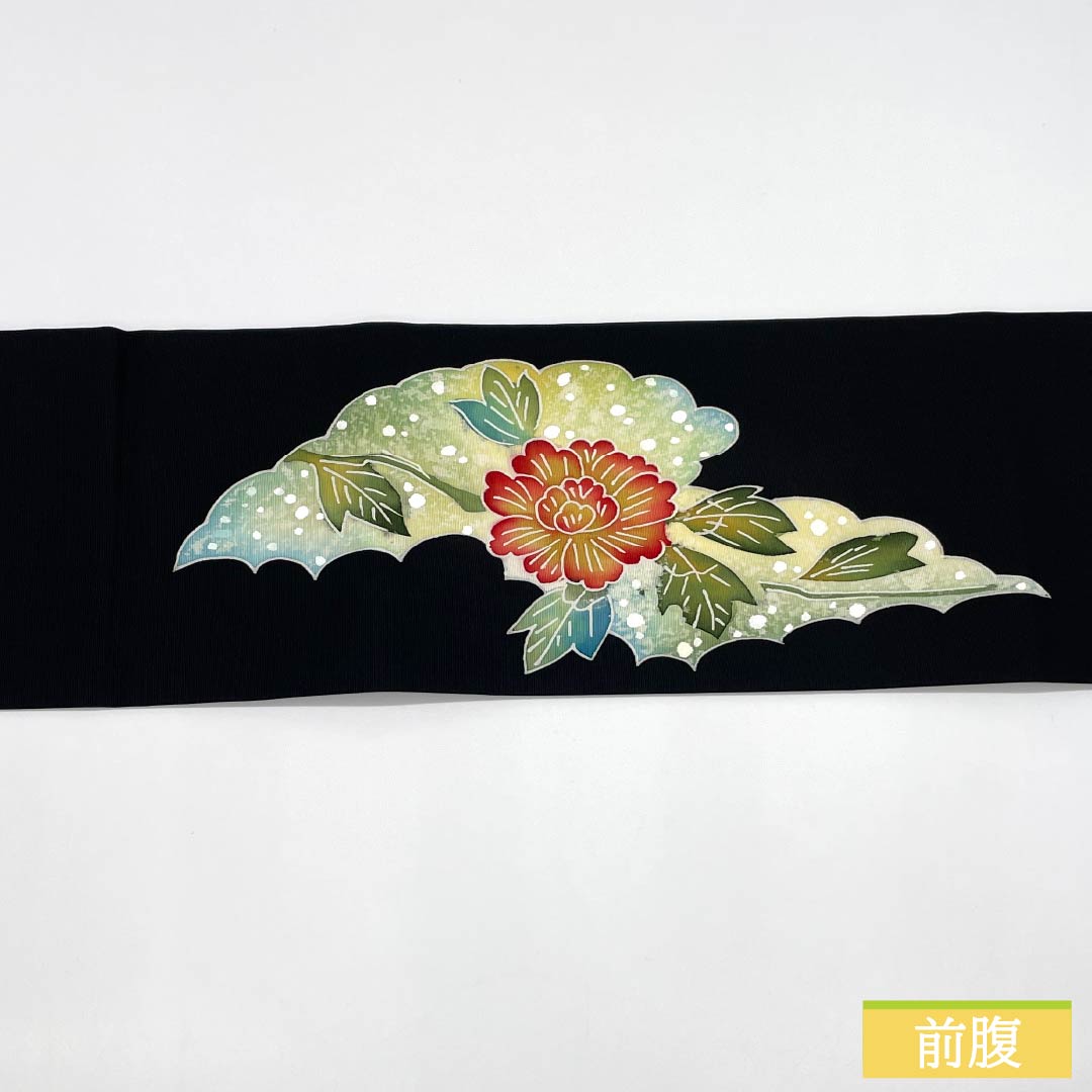 Nagoya Obi, Pure Silk, Grade B, Shiose, Dyed, Floral Pattern, Length 388cm, Pointed Pattern, Casual, Black, 1124009824410, Nagoya Style