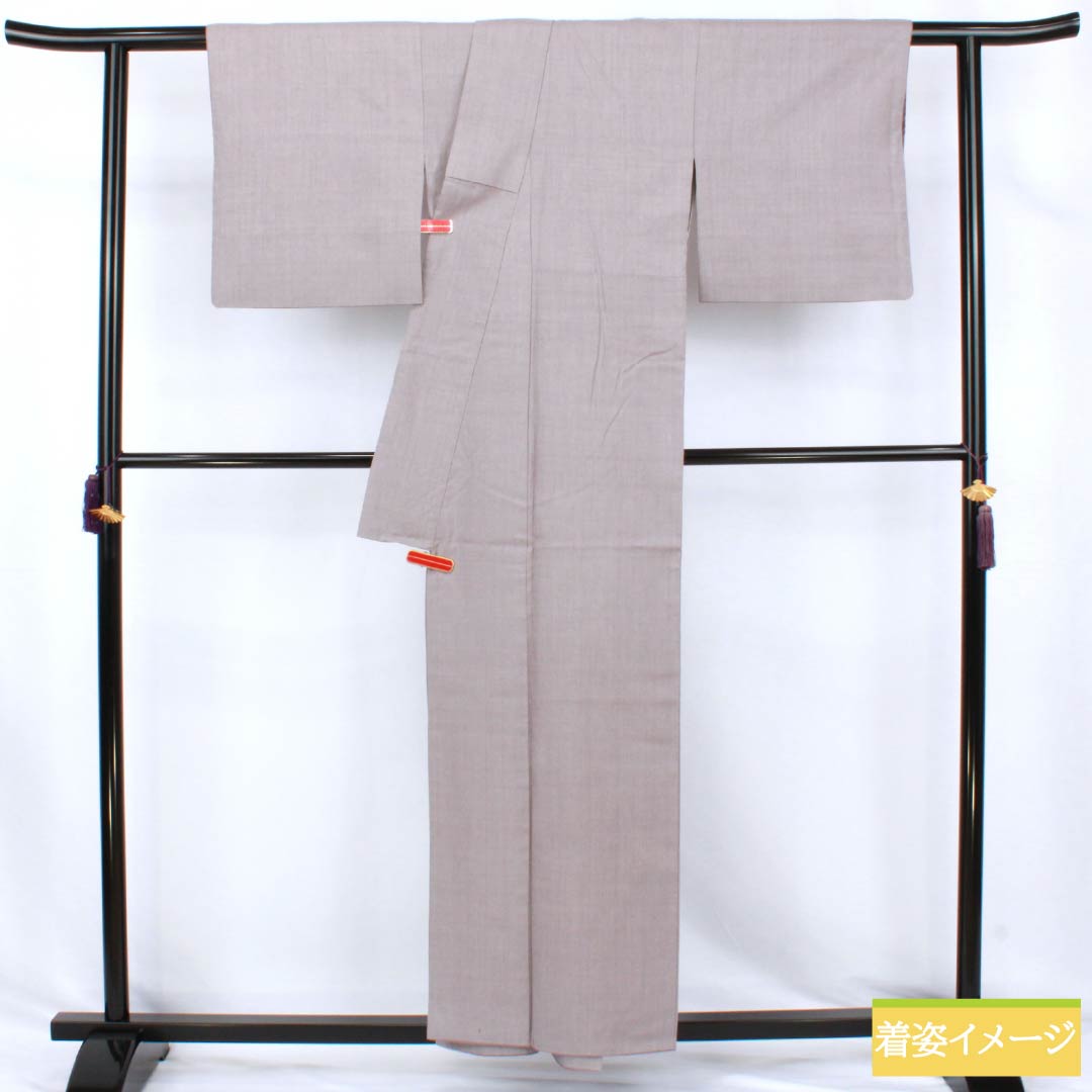 Solid color kimono, pure silk, Rank A, length 155.5cm, sleeve-to-sleeve 63cm, dull purple, one crest (ivy), true silk pongee, lined, purple tones, 1114002673320