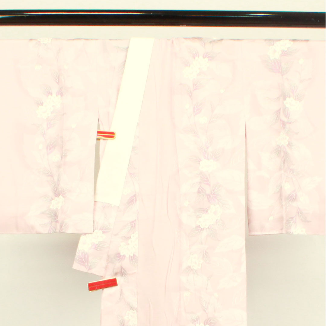 Long undergarment, pure silk, length 122cm, sleeve length 64cm, lined, floral pattern, S rank, pink, 1129000412113