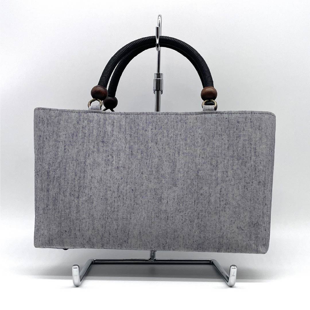 (Like New) Casual Japanese Style Bag, New Rank, Tsumugi Silk, Solid Color, Rikyu Bag, Gray, 113900123122