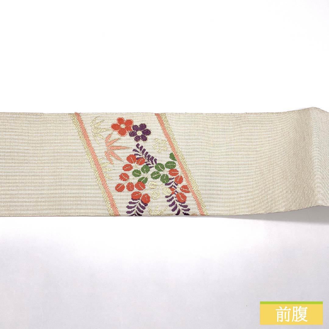 Nagoya Obi, Pure Silk, S-Rank, Off-White, Keicho Pattern, Phoenix and Chinese Flowers, Length 348cm, Pointed Pattern, Semi-Formal, Cream, Product Number 1124009392315, Nagoya Style