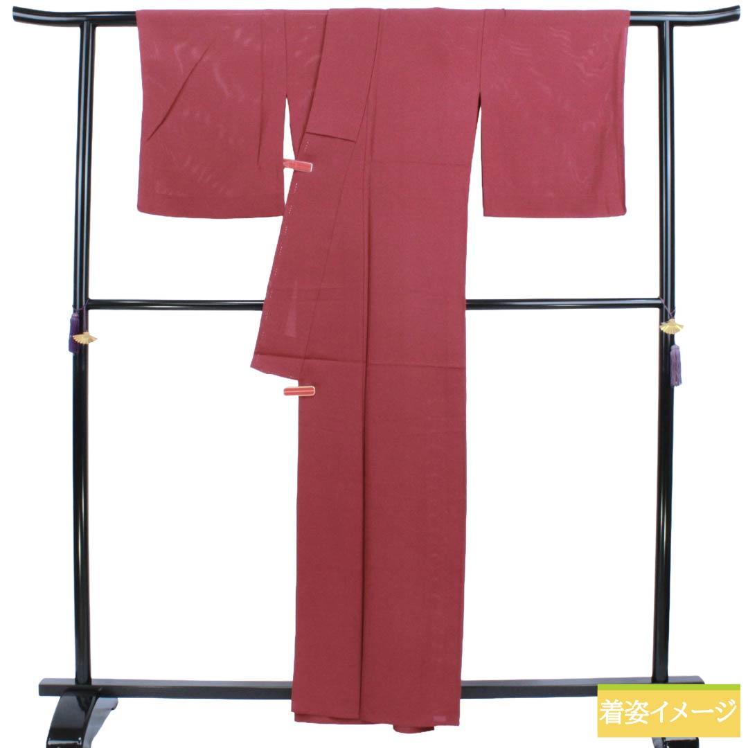 Summer Silk Iromuji Kimono, Rank A, Length 160cm, Sleeve-to-sleeve 66cm, Deep Red, Plain, Maruni Kikyo Mon (family crest), Hitotsumon, Ro weave, Red family, 1132003503412