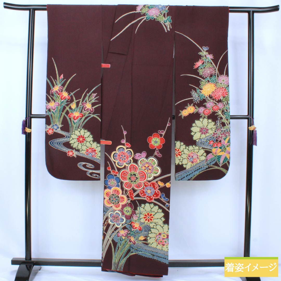 振袖 正絹 Sランク 身丈158.5cm 裄丈64.5cm 袷 二人静色（ふたりしずかいろ） 京紅型 総花 紫系 1113002432320