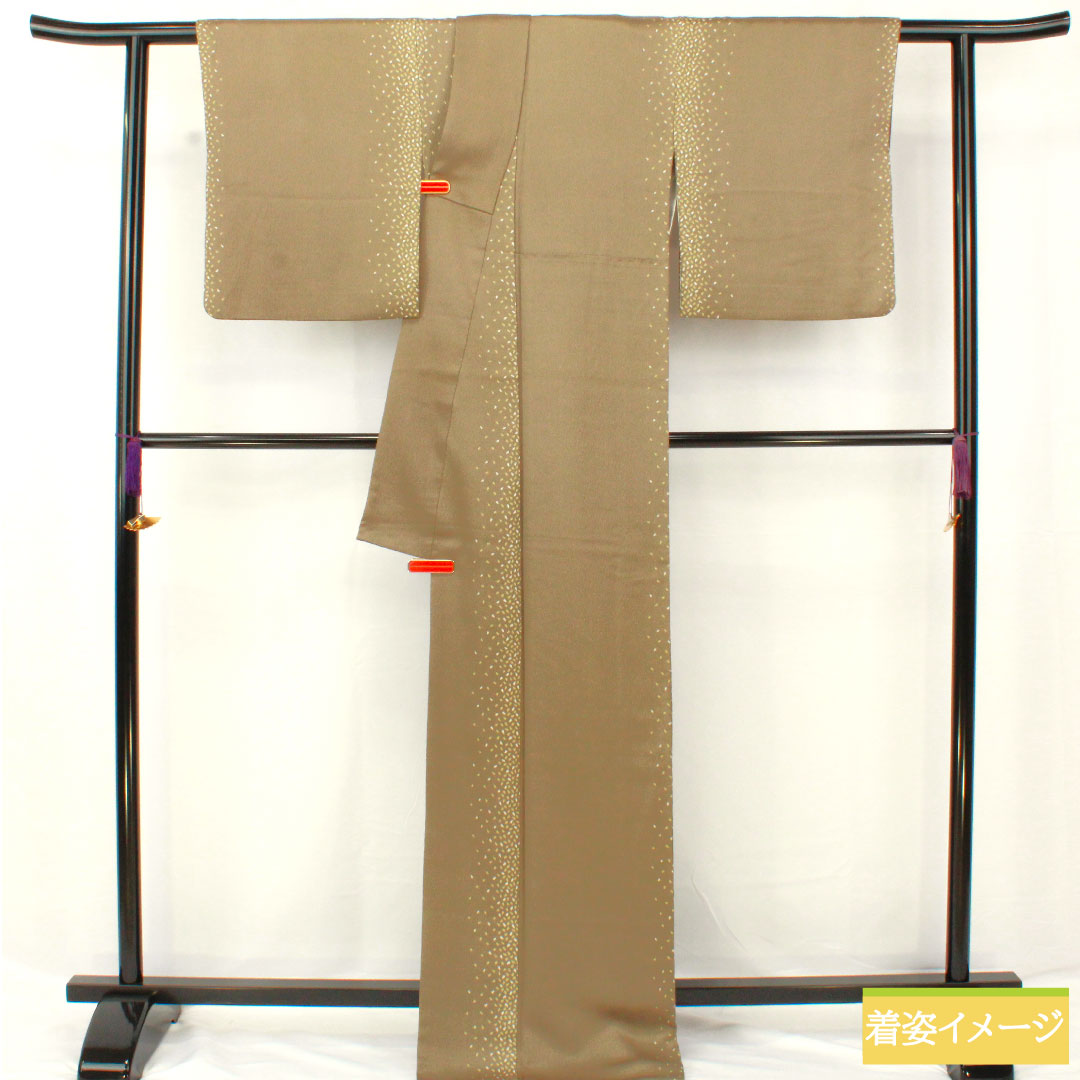 Komon, pure silk, length 170.5cm, sleeve length 66.5cm, lined, sand color, scattered petals, A rank, gray, 1115004703622