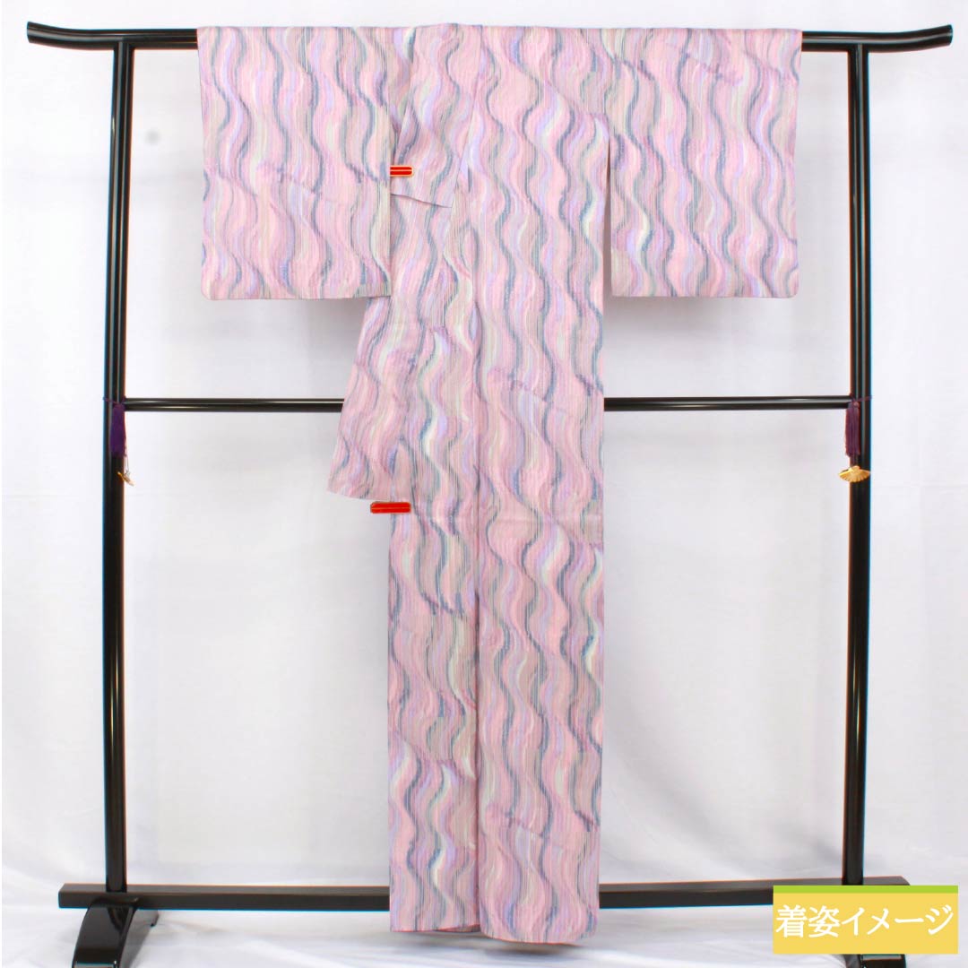 Small pattern, polyester, length 161.5cm, sleeve length 65.5cm, lined, washable kimono, staggered stripes, S rank, gradation style, 1115005152499