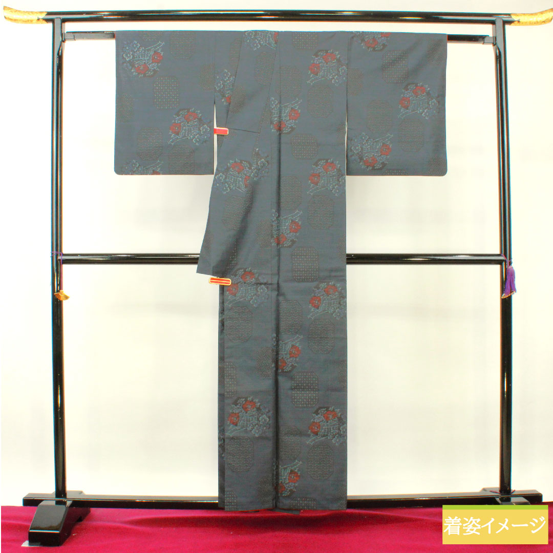 Oshima Tsumugi silk Length 157cm Sleeve length 64.5cm Ensemble S rank Awase Navy 1116003242318