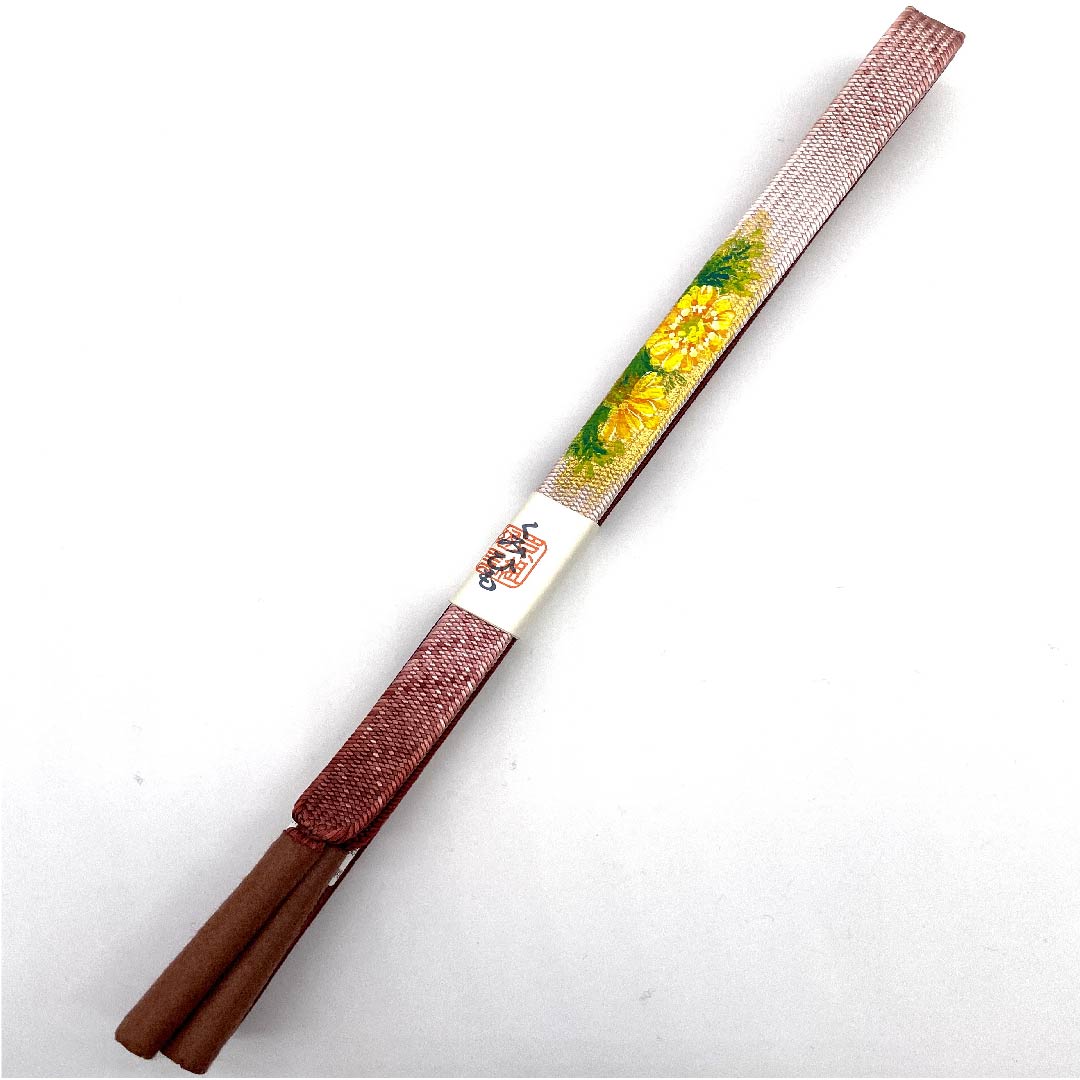 （新古品） 帯締め 正絹 四分紐 海老色（えびいろ） 福寿草 中村勝雲 手描き 長さ約165cm 幅約1.5cm セミフォーマル Sランク 赤系 1135000202312