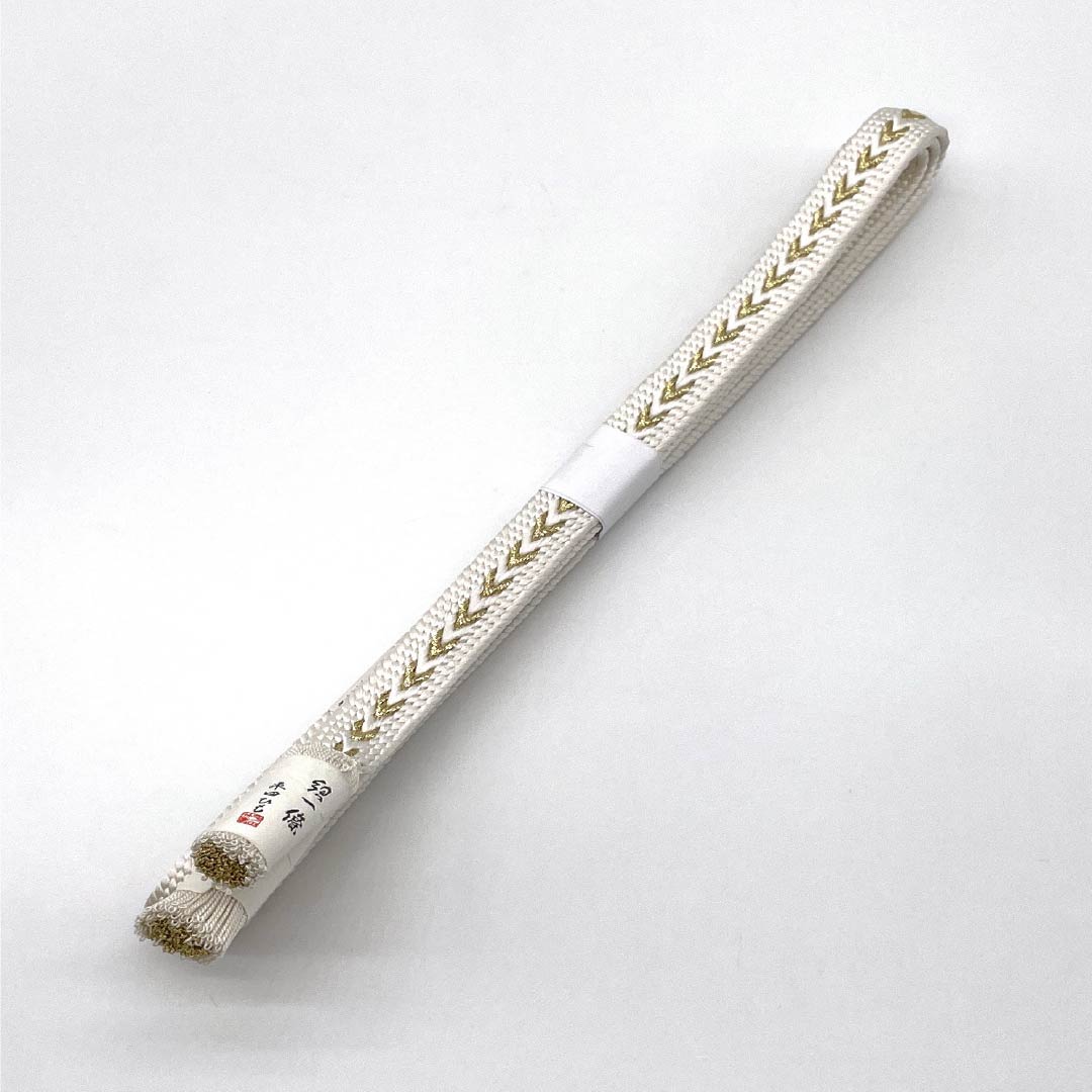 (Brand New) Pure Silk Obijime (Sash Band) - Shironeri (White Neroli) by Hirata Kumihimo - Formal Wear, Formal Kimono (Tomesode) - Classic Pattern - Length: Approx. 163.5cm, Width: Approx. 1.5cm - White - Product Number: 1135004991311