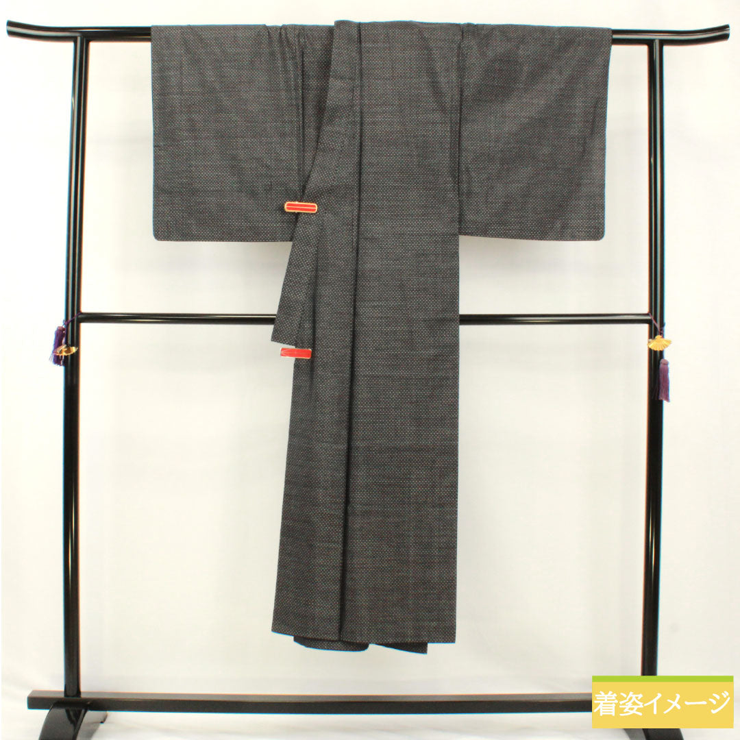 男物 正絹 Sランク 身丈140cm 裄丈66.5cm 大島紬 横双絣 袷 紺系 1119001852418