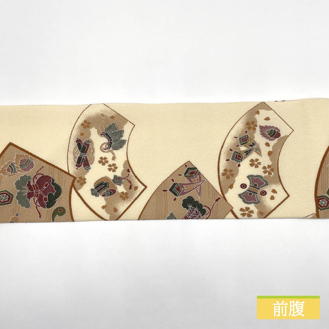 Nagoya obi, natural color (kinariiro), crepe fabric, dyed obi, fan-shaped, obi length 365cm, pure silk, A rank, full length, casual, beige, 1124007183325, Nagoya style