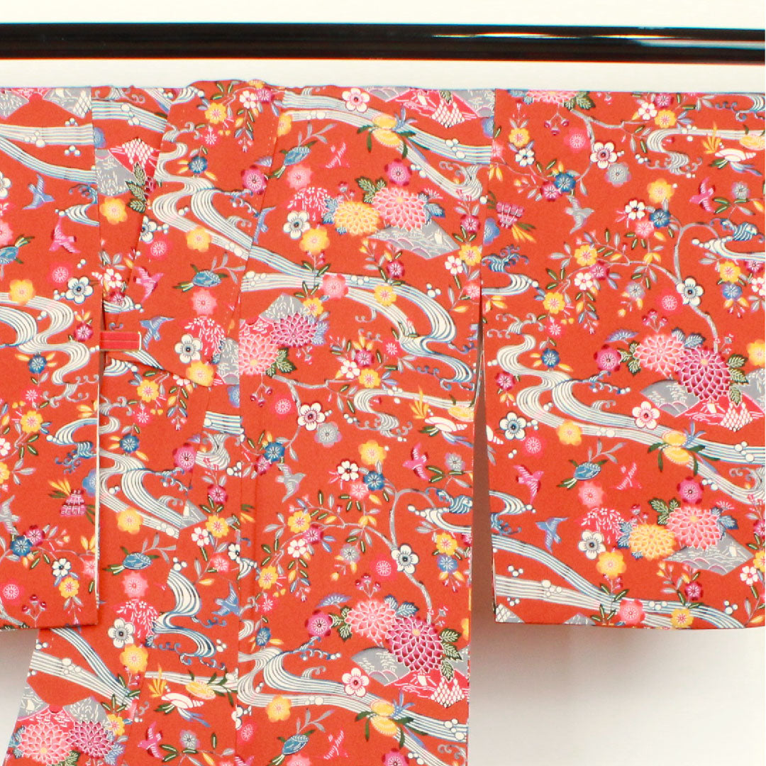 小紋 身丈157.5cm 裄丈64.5cm 袷 赭色 京紅型 草花模様  正絹 Sランク 茶系 1115002462314