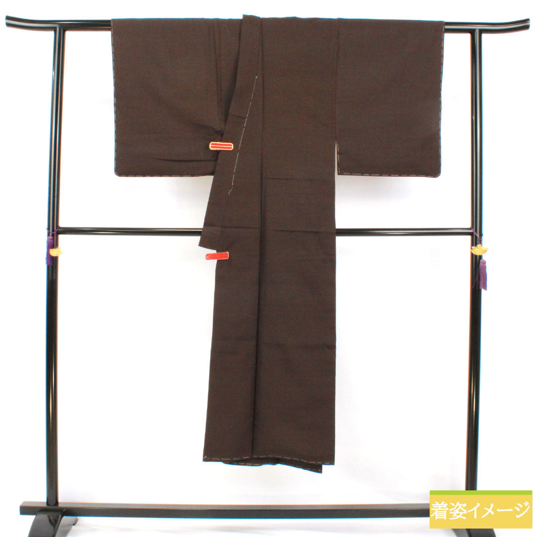男物 正絹 Aランク 身丈138.5cm 裄丈67.5cm 石板色（せきばんいろ） 蚊絣 しつけ糸付き 袷 紫系 1119001673320