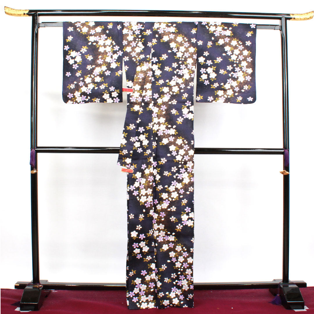 Yukata, brown, cherry blossom, cotton, S rank, single layer, length 167cm, sleeve length 67cm, purple, 1118003552520