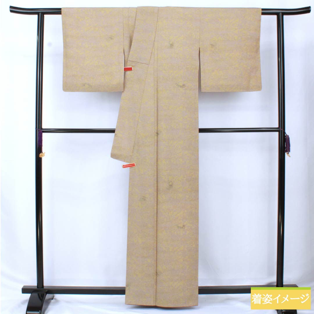 小紋 ポリエステル 身丈161cm 裄丈64.5cm 袷 鈍紫色（にぶむらさきいろ） 洗える着物 抽象模様 Sランク グレー系 1115005982422