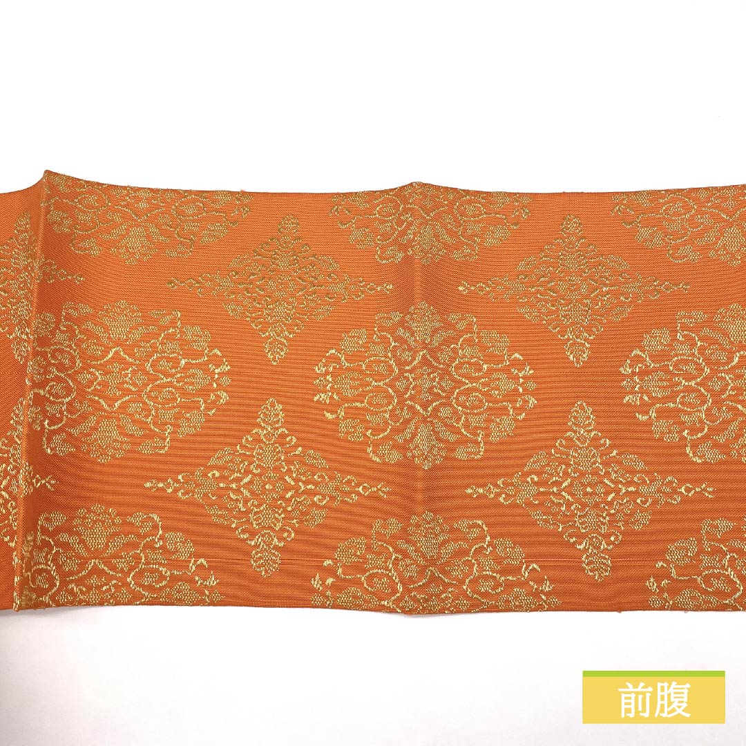 Nagoya Obi, Ouni-iro (Orange), Shosoin Treasure Design, 370cm Long, Pure Silk, S-Rank, Six-Ply, Semi-Formal, Orange, 1124008422326, Pine Needle Pattern