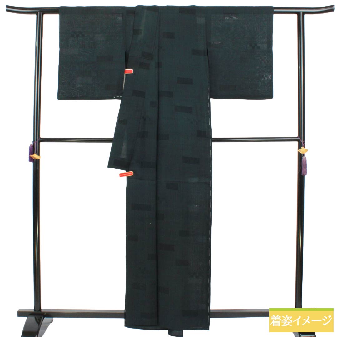 Summer Silk Iromuji (Solid Color Kimono) B Rank, Length 161cm, Sleeve-to-Sleeve 65.5cm, Tsumugi Fabric, Mon-sha (Gauze with Woven Patterns), Sha (Gauze), Black-ish, 1132003824410