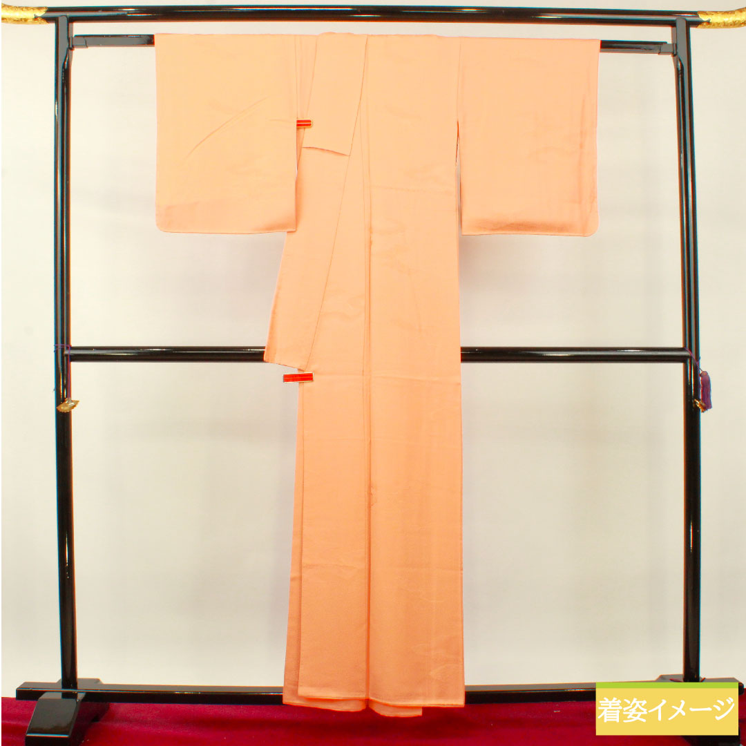 Plain color, pure silk, length 156.5cm, sleeve length 64.5cm, washed vermilion, cloud pattern, thin medium-thickness katabami, with basting thread, lined, S rank, vermilion, 1114001192316