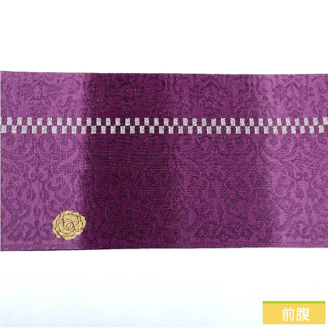 Fukuro Obi, pure silk, crimson, arabesque pattern, rose, Sanskrit characters, obi length 450cm, S rank, point pattern, semi-formal, purple, 1123011002320