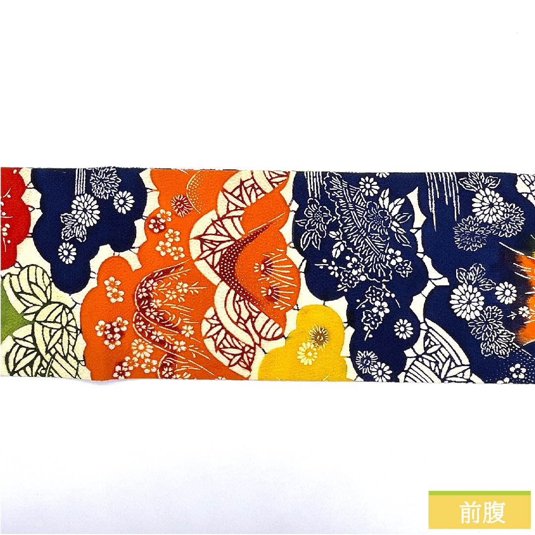Nagoya obi, iron grape color, Kyoto Bingata, classic pattern, flower, plant motif, obi length 375cm, pure silk, S rank, six-pass, casual, blue, 1124005312317, Nagoya style