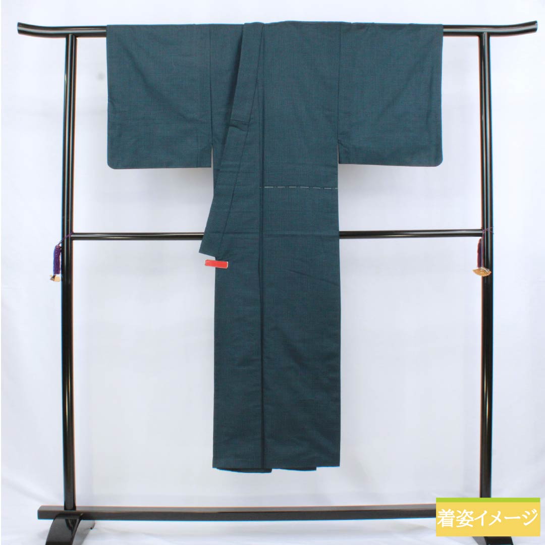 Men's pure silk S-rank kimono, length 139.5cm, sleeve length 64cm, Berlin blue (Berence blue) geometric pattern ensemble, with haori cord, lined, blue, 1119001302317