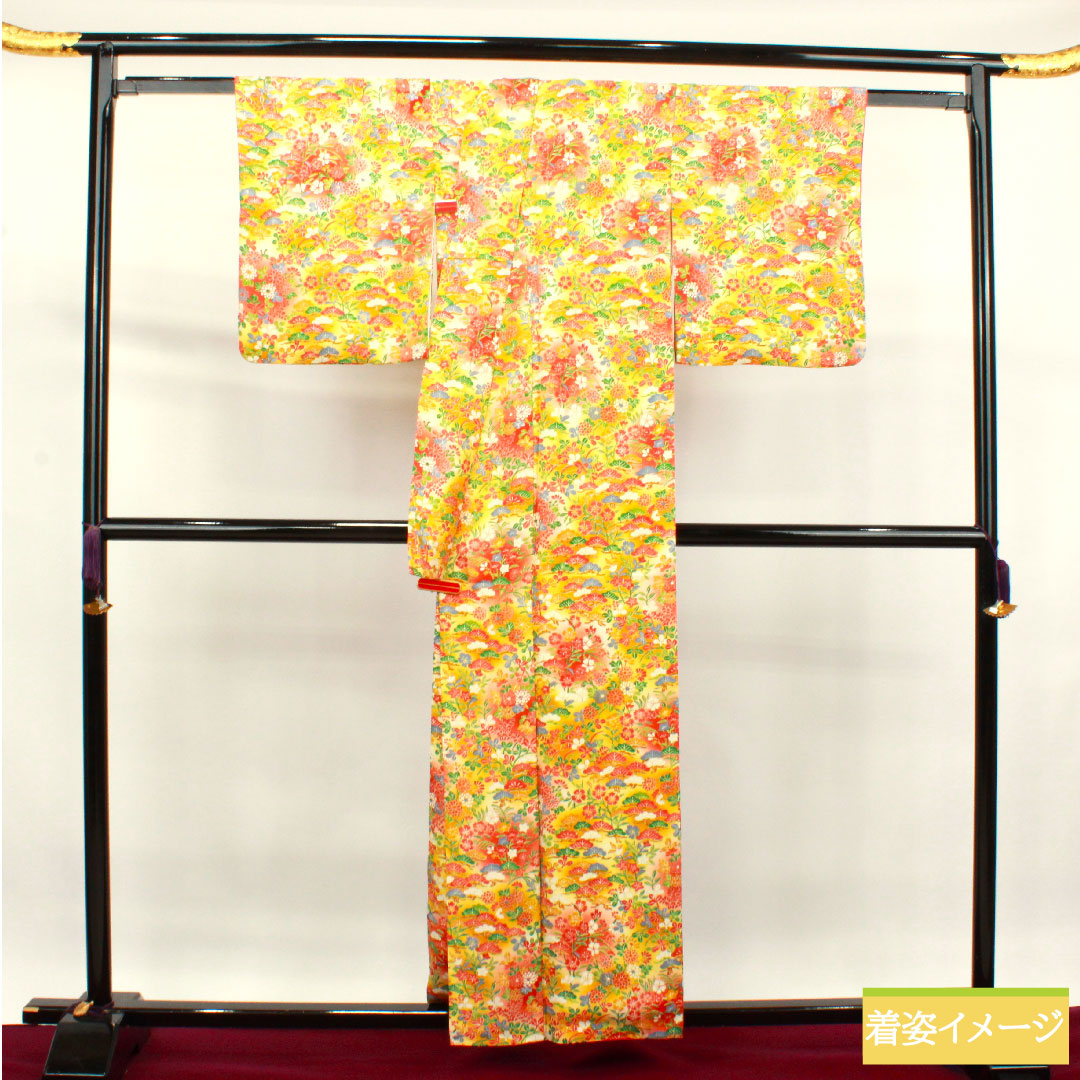小紋 正絹 身丈158.5cm 裄丈64cm 袷  草花模様  Sランク グラデーション系 1115003812399