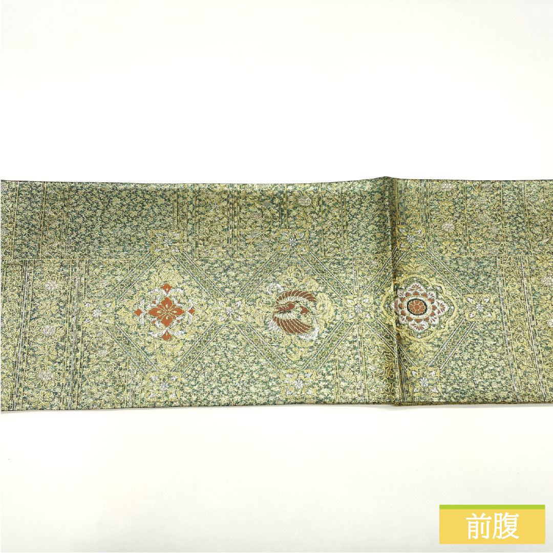 Reversible Nishijin-ori obi, pure silk, grade A, featuring the Shosoin floral pattern, length 438cm, six-pass, formal, green, product number 1123016483319