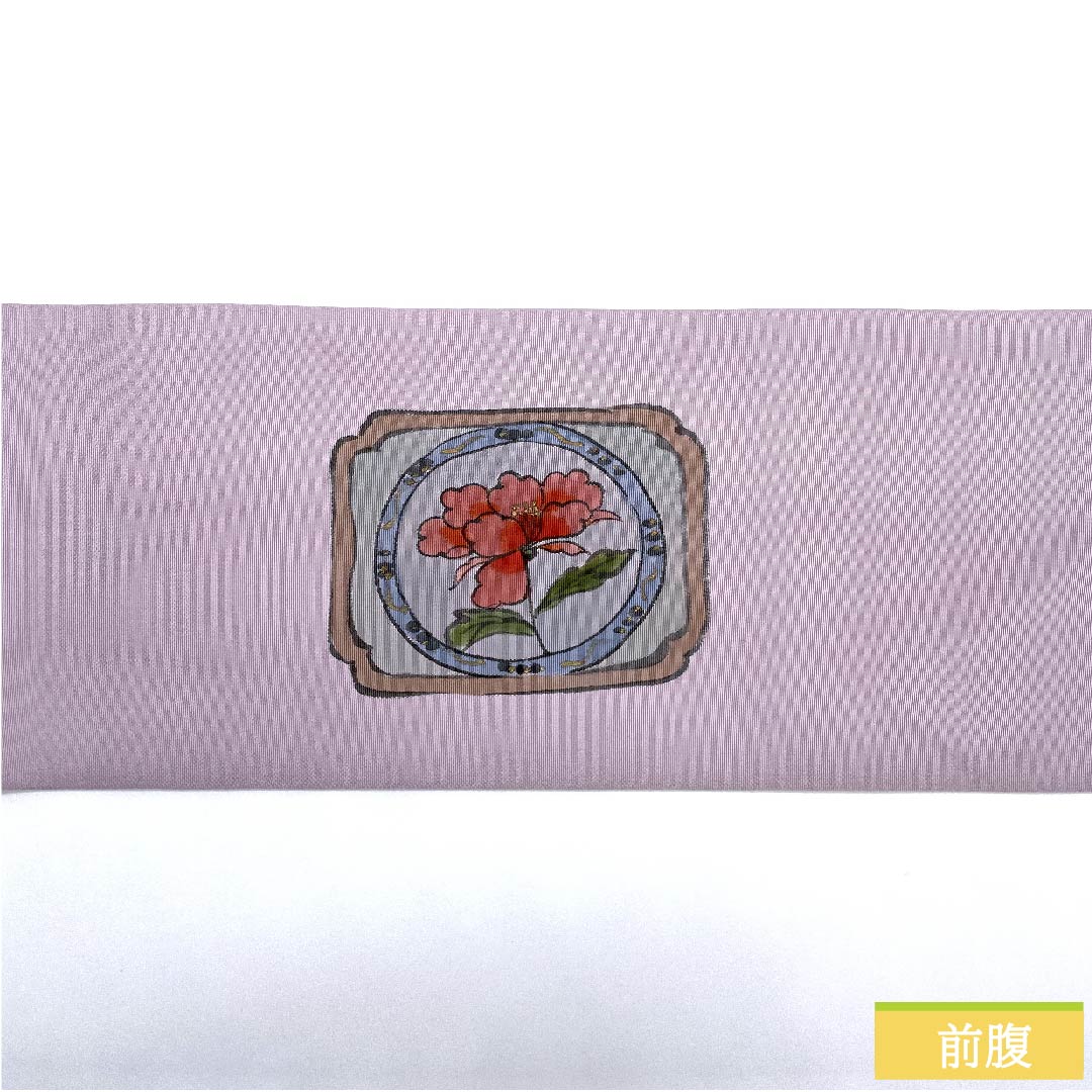 Nagoya obi, white and plum color, artist's work, fish pattern, abstract bird, abstract flower pattern, obi length 373cm, pure silk, S rank, point pattern, casual, purple, 1124005682320, Nagoya tailoring