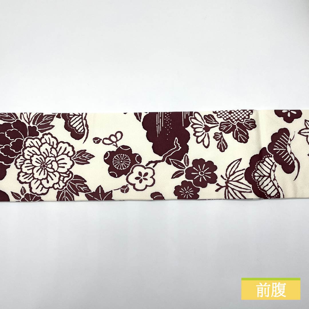 Nagoya obi, milky white, Kyoto Bingata, Bingata-style pattern, plum blossom, obi length 360cm, pure silk, S rank, full length, casual, white, 1124006542311, Nagoya style