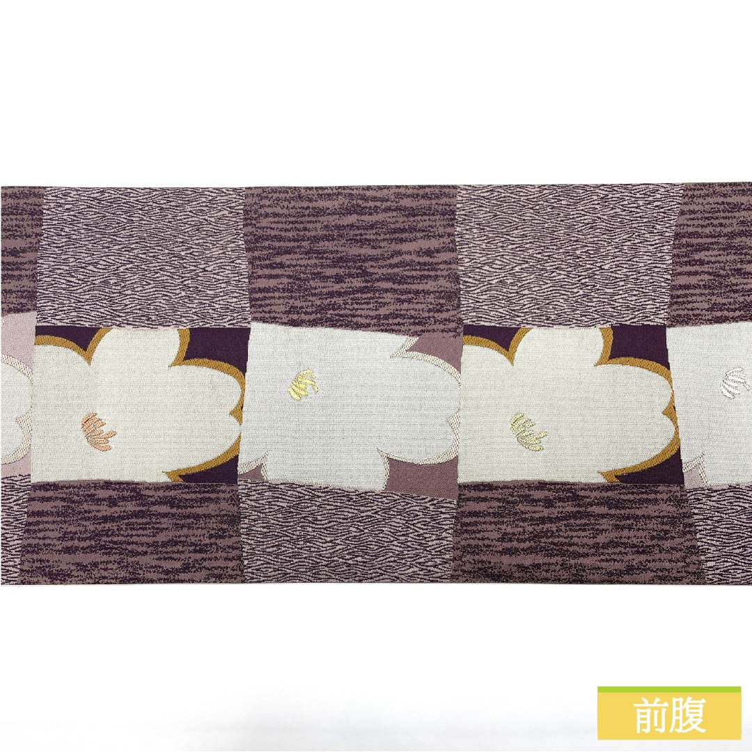 Fukuro Obi, Pure Silk, Red-Eyed Gray, Cherry Blossoms, Checkered Pattern, Length 440cm, B Rank, Six-Way, Casual, Purple, 1123013294320