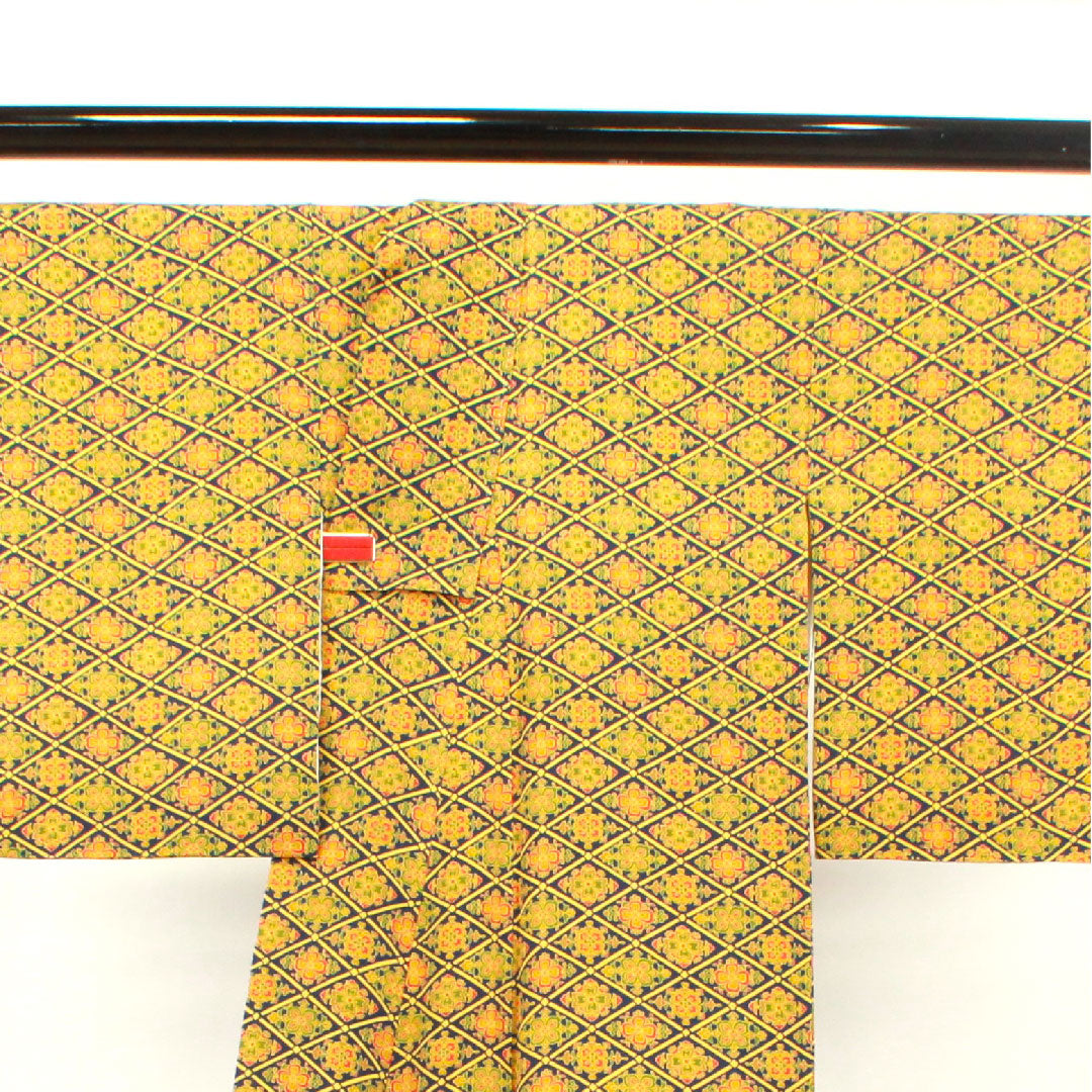 小紋 身丈156cm 裄丈59cm 袷  紺瑠璃色 華文  正絹 Aランク 紺系 1115002673318