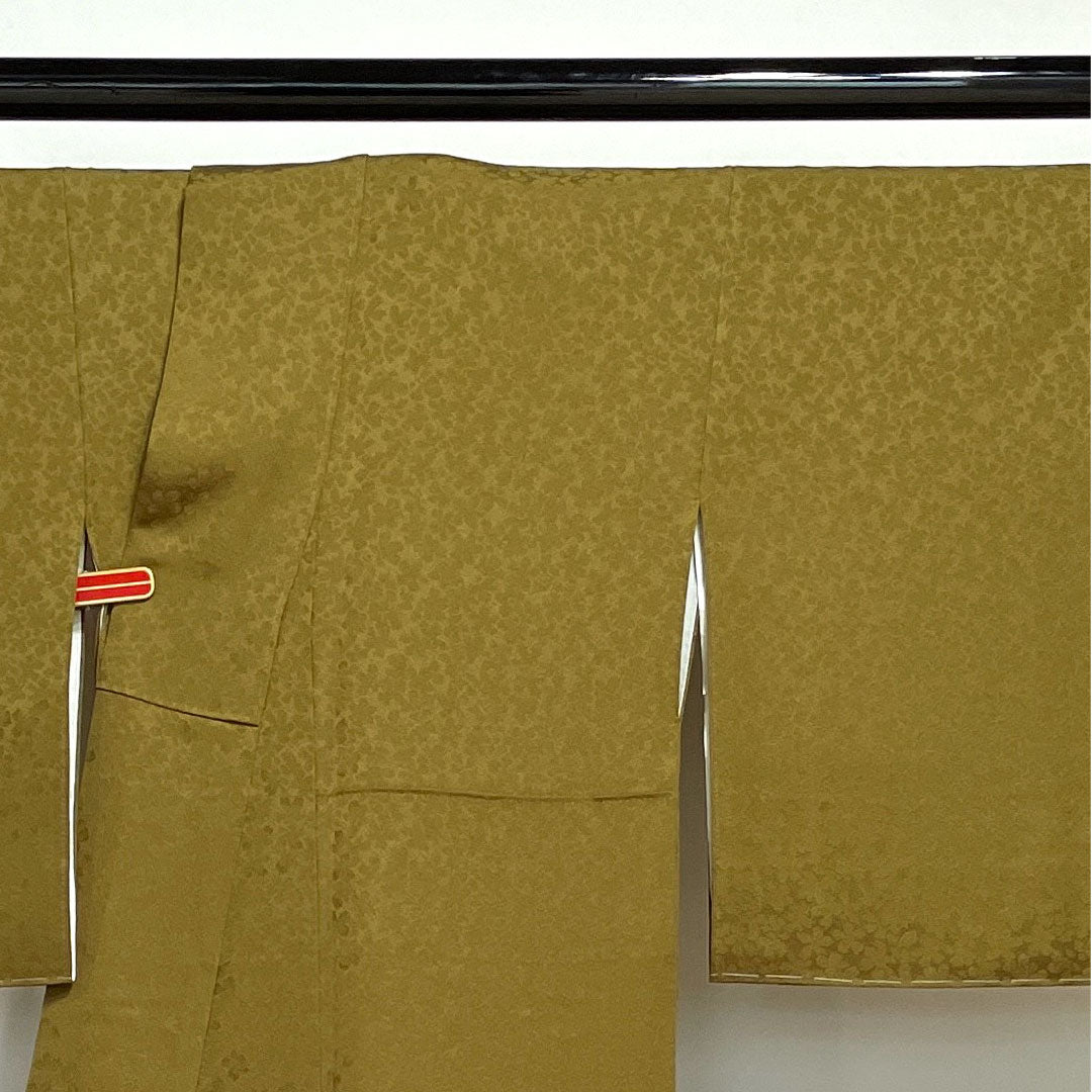 色無地 利休茶色 あたらし喜重郎 工房夢ひょうたん 黄櫨染 蛍  身丈157cm 裄丈66cm 袷  正絹 Sランク 緑系 1114000512319