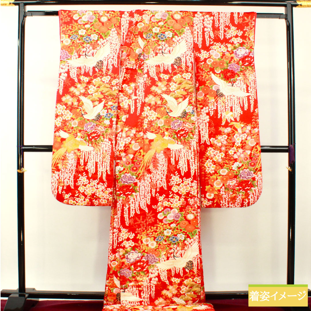 色打掛 正絹 身丈190cm 裄丈69cm 土耳古赤色（とるこあかいろ） 唐織 吉祥文様 Aランク 袷 赤系 1110000823912