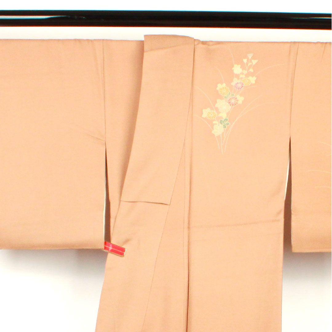 Homongi, lined, length 159cm, sleeve length 64cm, Shiba dyeing, floral pattern, pure silk, S rank, brown, 1112001582314