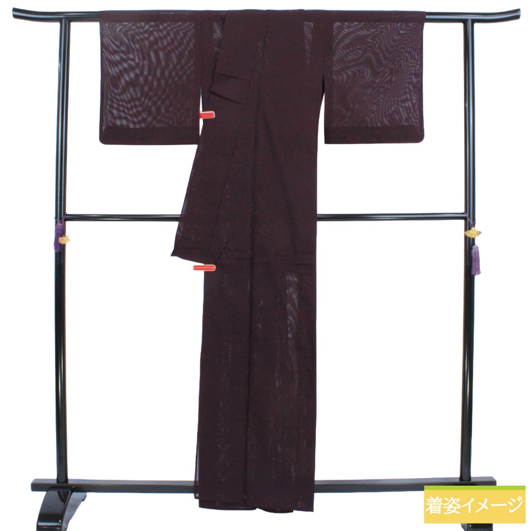 夏物 正絹 色無地 Aランク 身丈160.5cm 裄丈62.5cm 紫烏色（しうしょく） 木の葉 絽 紫系 1132004753420