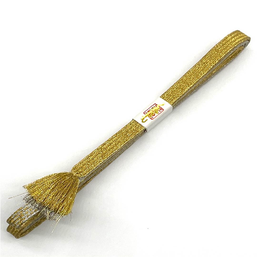 Formal obi-jime (sash band) made of pure silk, grade A, in gold or silver. Suitable for formal formal wear, suitable for formal kimonos (tomesode). Length: approx. 173cm, width: approx. 1cm. Gold-based finish. Product number: 1135003883421