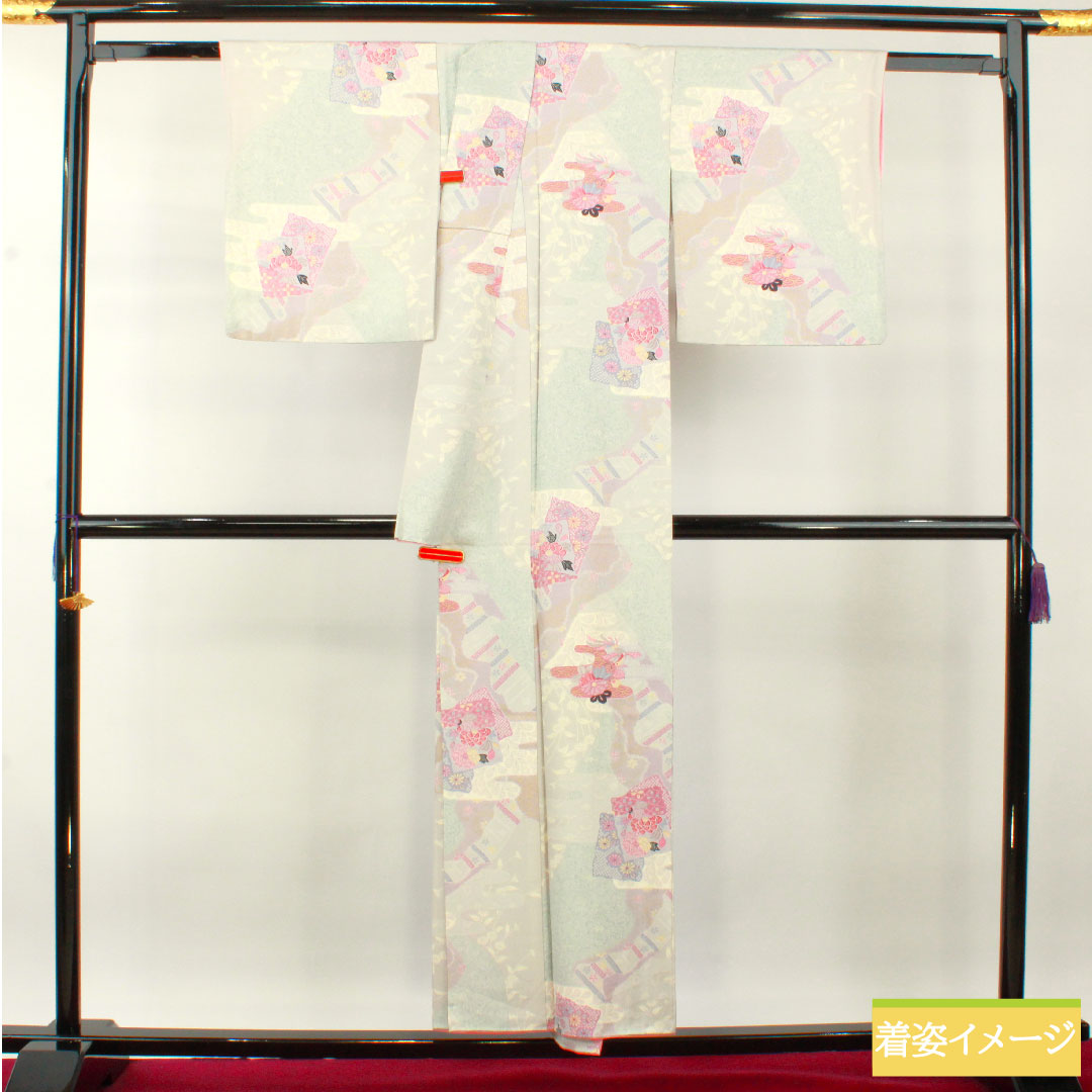 小紋 正絹 身丈153cm 裄丈63cm 袷 雲井鼠色（くもいねずいろ） 京友禅 吉祥文様 Sランク グレー系 1115004302222