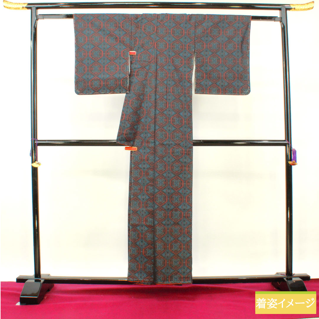 Murayama Oshima, pure silk, length 156.5cm, sleeve length 65cm, ensemble, abstract pattern, basting thread included, unused, S rank, lined, navy blue, 1116003232318