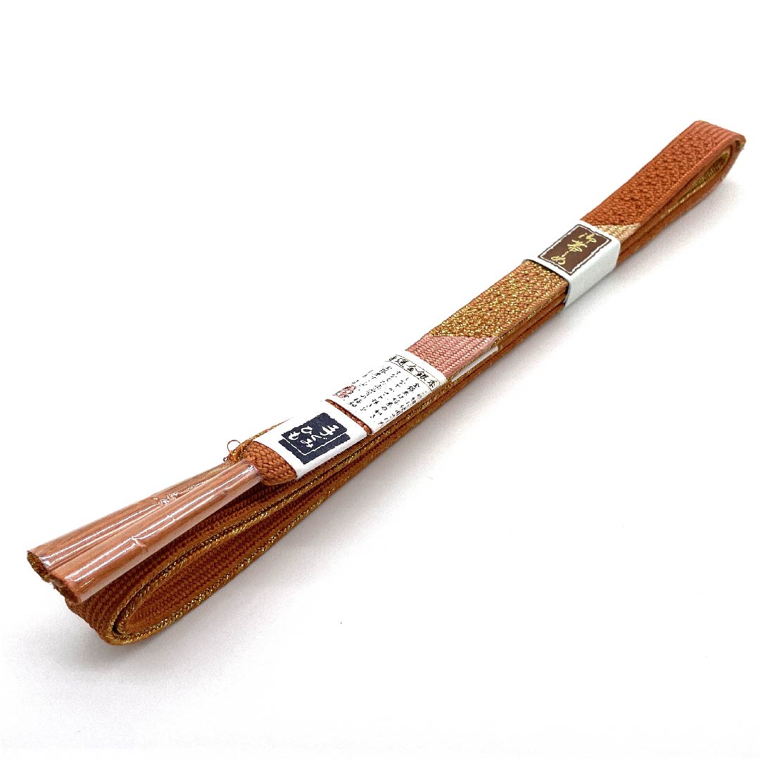 （新古品） 帯締め 正絹 四分紐 柿色（かきいろ） 手組紐 特選金銀糸使用 新古品 長さ約162cm 幅約1.5cm セミフォーマル Sランク 橙系 1135002332326