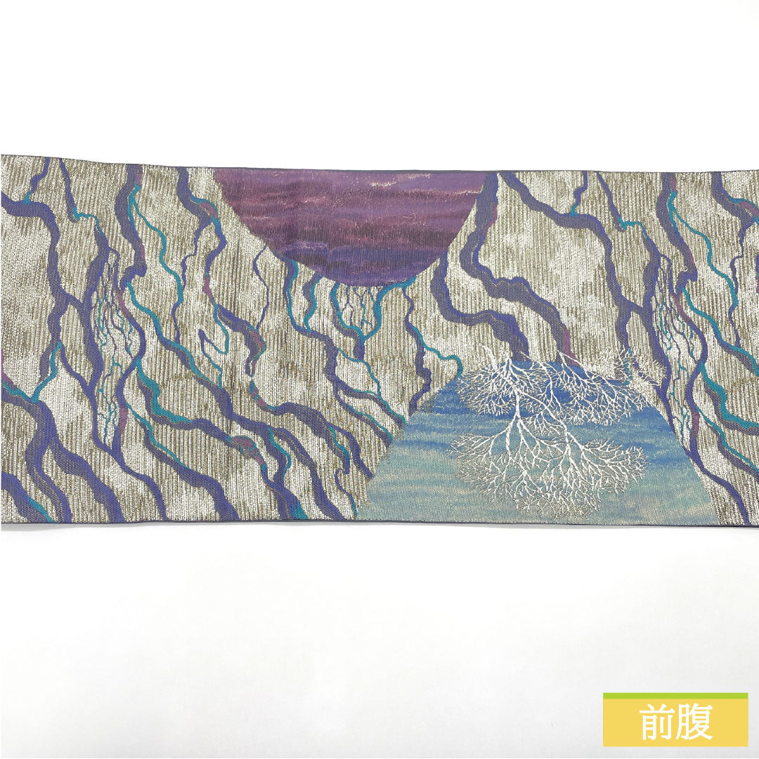 Fukuro Obi (Sash), Pure Silk, S-Rank, Nishijin Weave, with New Repelling Coating, Length 448cm, Pointed Pattern, Semi-Formal, Silver, Item Number 1123016442322