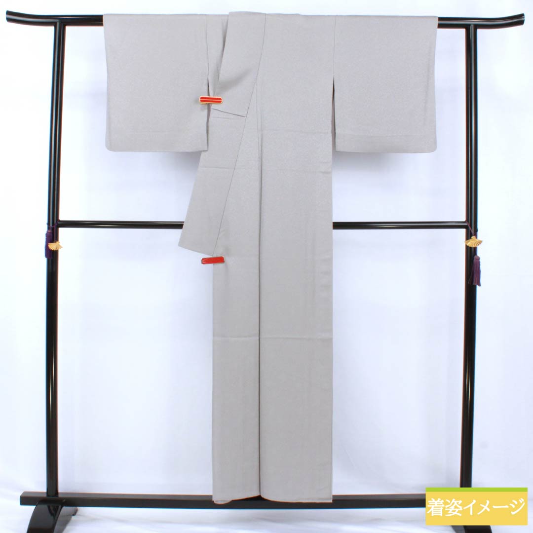 色無地 正絹 Sランク 身丈154cm 裄丈64cm 錫色（すずいろ） 一つ紋 丸に片喰 唐草 単衣 グレー系 1114002382222