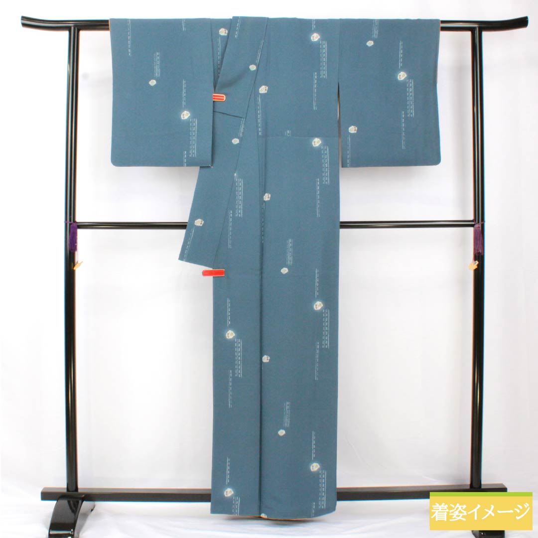 小紋 正絹 身丈161.5cm 裄丈65cm 袷 裏色（うらいろ） 型染 抽象柄 絹姫ガード Aランク 青系 1115005553417