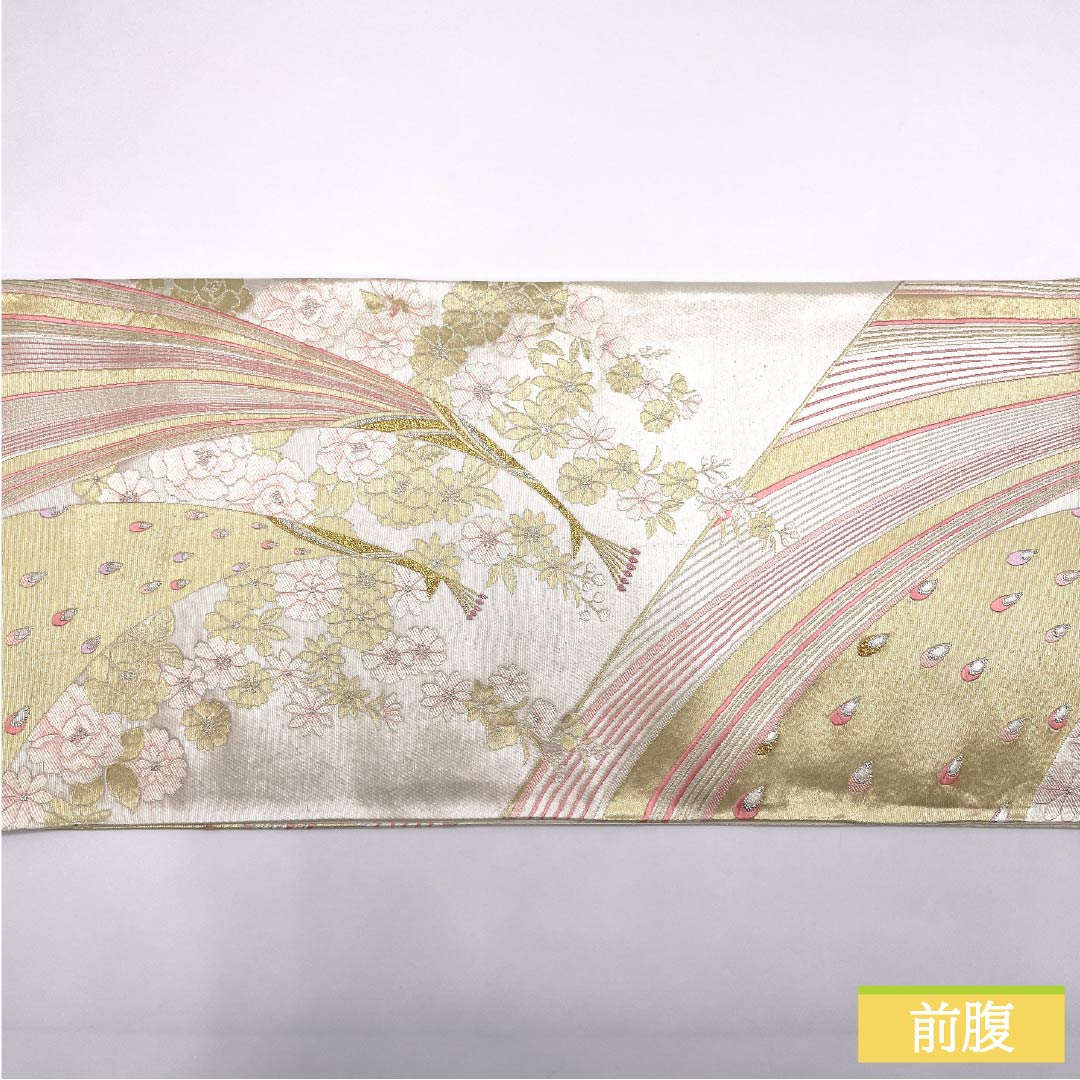 Pure silk fukuro obi for furisode, peacock and flower pattern, obi length 442cm, S rank, six-way, formal, silver, 1123013972322