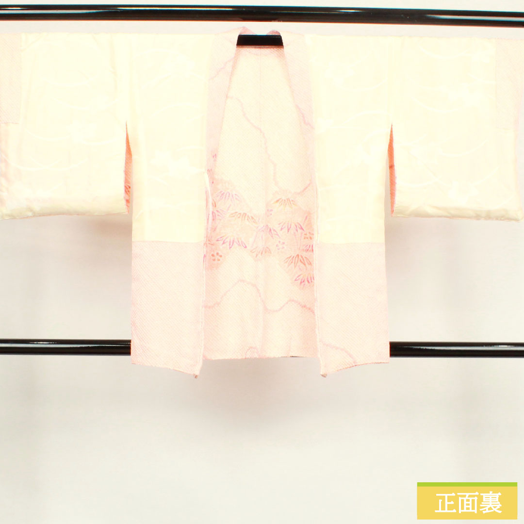 羽織 正絹 身丈79.5cm 裄丈62cm  東雲色 総絞り 笹 Aランク 袷 ピンク系 1117000683913