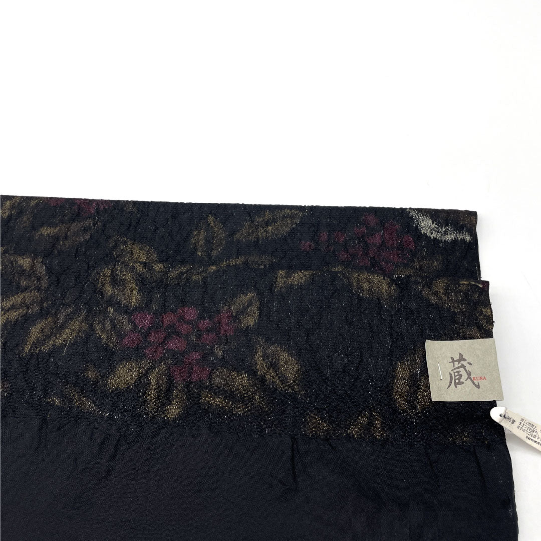 (Like new) Silk Obiage (S-Rank) Casual Black with Plant Pattern, Approx. 160cm Long, 35cm Wide, Black, Item Number: 1136001762910