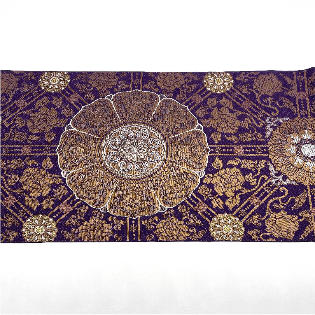 袋帯 葡萄紫色（ぶどうむらさきいろ） 華文 幾何学模様 帯丈428cm 正絹 Aランク 六通 フォーマル 紫系 1123006983320